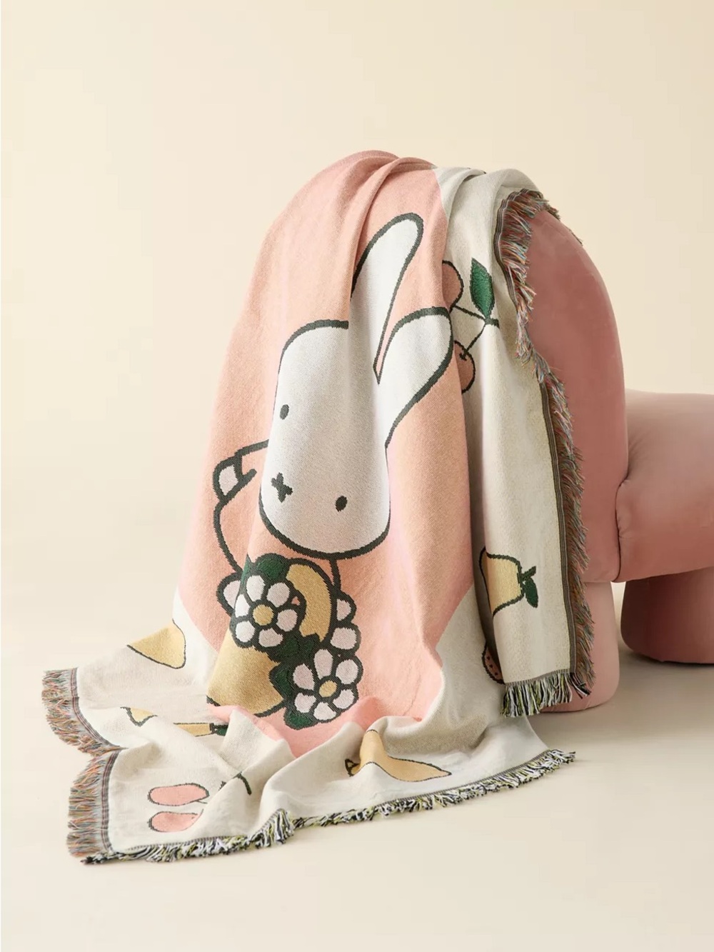 NEW Miffy Fruit & Flowers Tapestry Throw Blanket